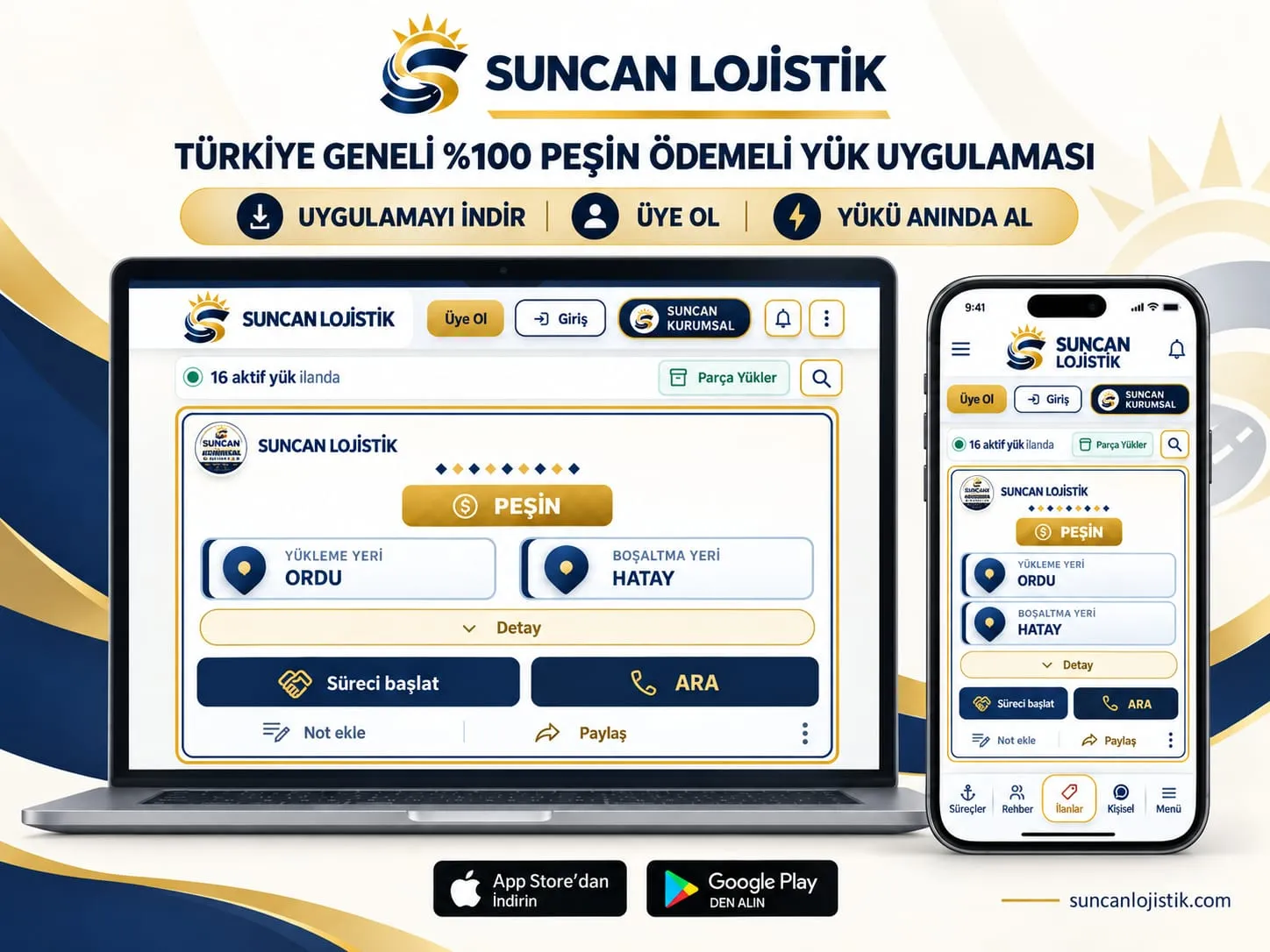 Suncan Lojistik mobil uygulama ve web arayüzü tanıtımı